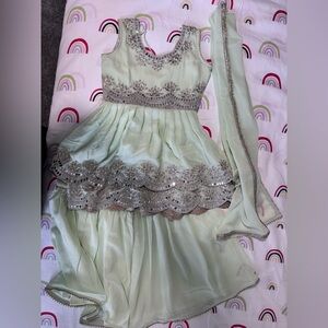 Elegant Mint (pistol color) Kids Dress with Silver Accents